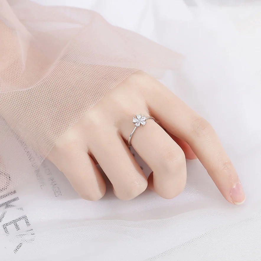 

Clover-925 sterling silver ring zircon flower opening finger jewelry rose gold and silver color accessories wedding decorations