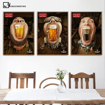 

Drinking Beer Funny Poster Art Minimalist Canvas Painting Wall Picture Print Dining Room Bar Room Club Decoration 391