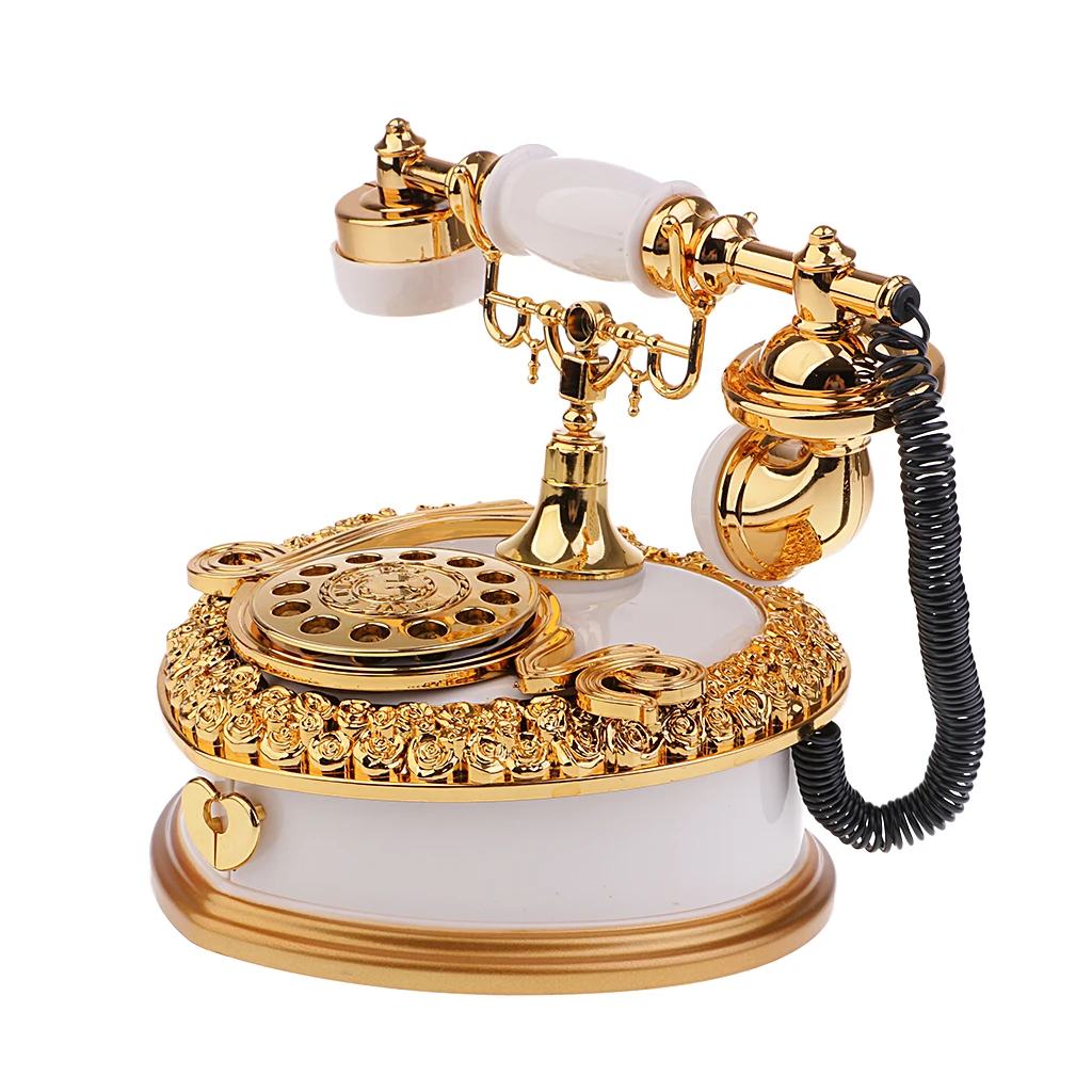 Classical Telephone Figurine Music Box Desktop Jewelry Box for Wedding Decor