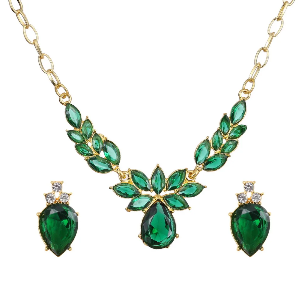 Green Zircon Jewelry Girl's Perfect Costume Jewelry Set For Party High