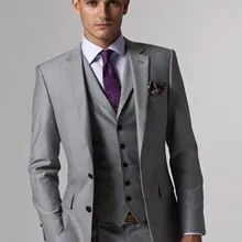 Мужские костюмы из 3 предметов, модный светло-серый деловой костюм, мужские свадебные костюмы, смокинги для жениха, Лучший мужской костюм для жениха
