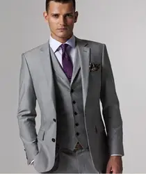 Оптовая продажа индивидуальный заказ 3 предмета Для мужчин Костюмы Мода Светло-серый Бизнес костюм Для мужчин Нарядные Костюмы для свадьбы