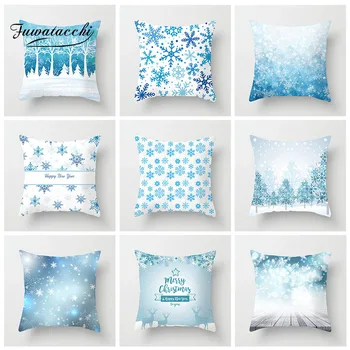 Fuwatacchi Christmas Style Cushion Cover Snowman Santa Claus Deer Pillow Cover Home Sofa Blue Decorative Throw Pillowcase snowman print cushion cover pillowcase