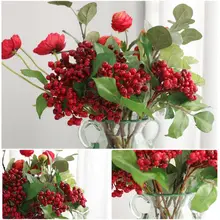 Искусственные Веточка с ягодами шелковые цветы Рождественские ягоды ветка поддельные цветы фрукты украшение дома один счастливый ягод