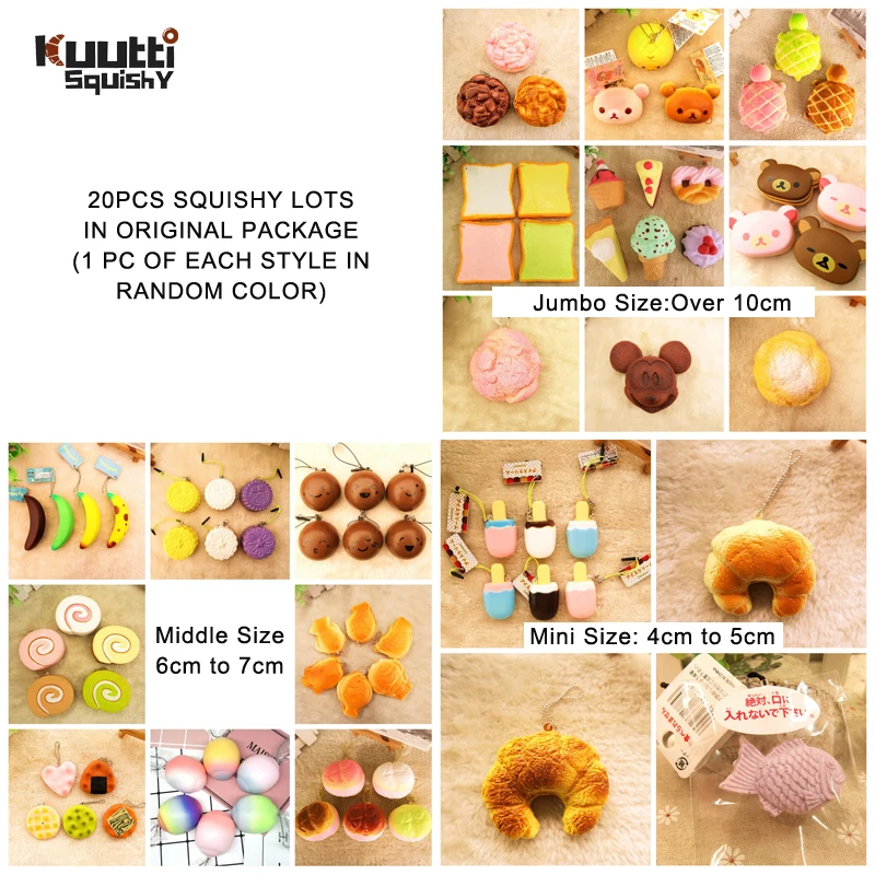 

Kuutti Squishy 20pcs Squishy Lot Authentic Slow Rising Toast Turtle Roll Cakes Cream Puff Banana Squishies Cookie Cracker Cheap
