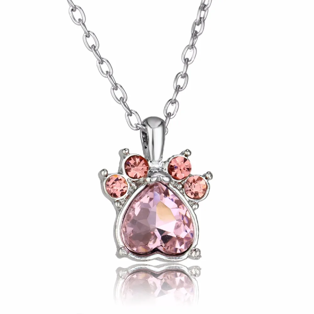 

24PC/Lot Crystal Birth Stone Paw Claw Pendant Necklace Gifts For Women Dog Pet Animals Lover October Necklaces Jewelry Collar