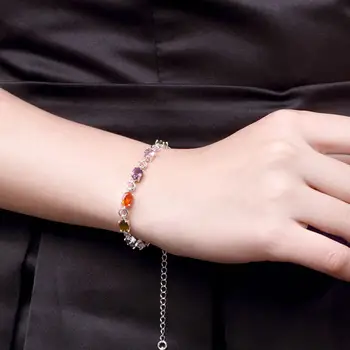 

Luxury Color stone bracelet simple oval silver clasp Original Chain Bracelet Bangle for Women Fit Charm Bead Fine Jewelry Gift