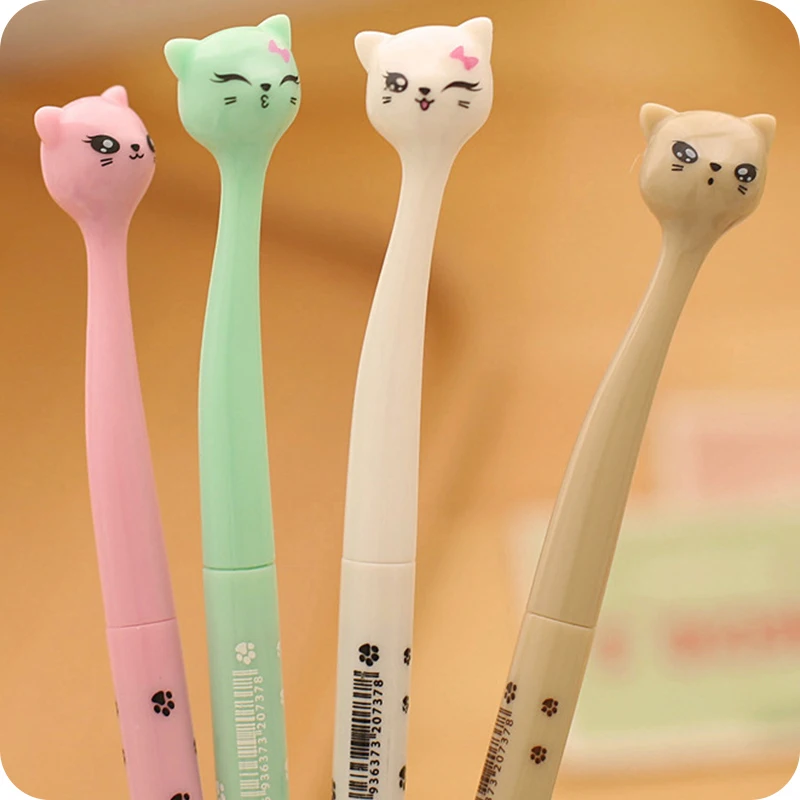 2pcs Cartoon Cat Long Tail Black Gel Ink Pen Stationery School Supplies Kids Gif