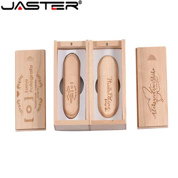 

JASTER Promotions Wooden USB + push box USB Flash Drive 32gb/16gb/8gb/4gb maple wood LOGO Sculpture for wedding gift