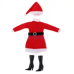 Прекрасный Рождественский костюм одежда с длинным рукавом платье пальто куртка сапоги Hat для Барби для азон для кукла licca наряд для