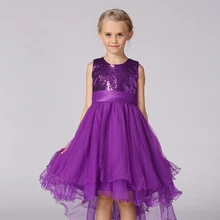 2016 Little Girl High Low Dresses Kids Blue Princess Trailing Girls Sequin Dress Formal Dress Girl Prom Dress Children Clothing