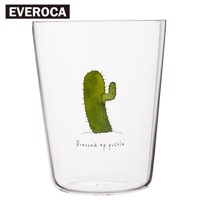 Heat Resistant Cactus Glass Juice Milk Coffee Cup Stainless Steel Straw