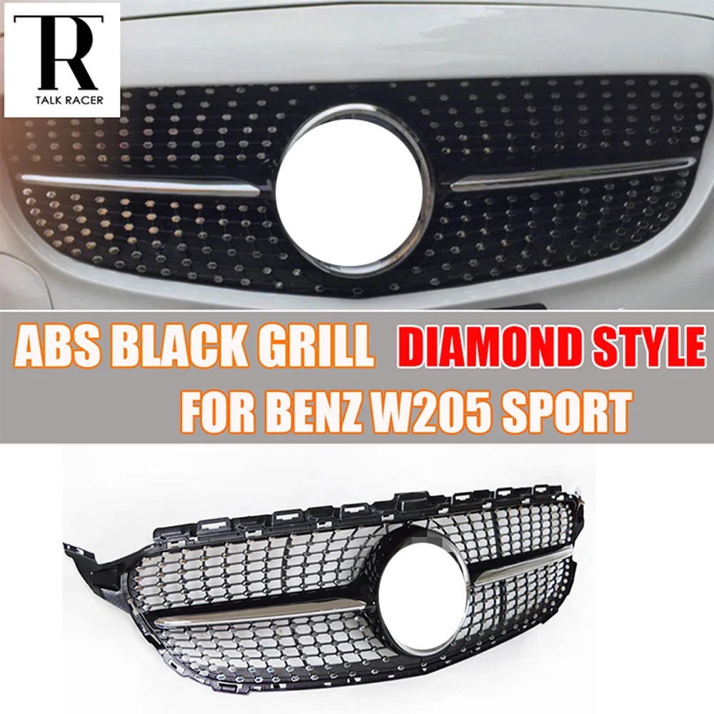 

W205 ABS Black Diamond Style Front Grill Grille for Benz W205 C180 C200 C220 C250 C300 Sport Bumper 2015 2016 2017