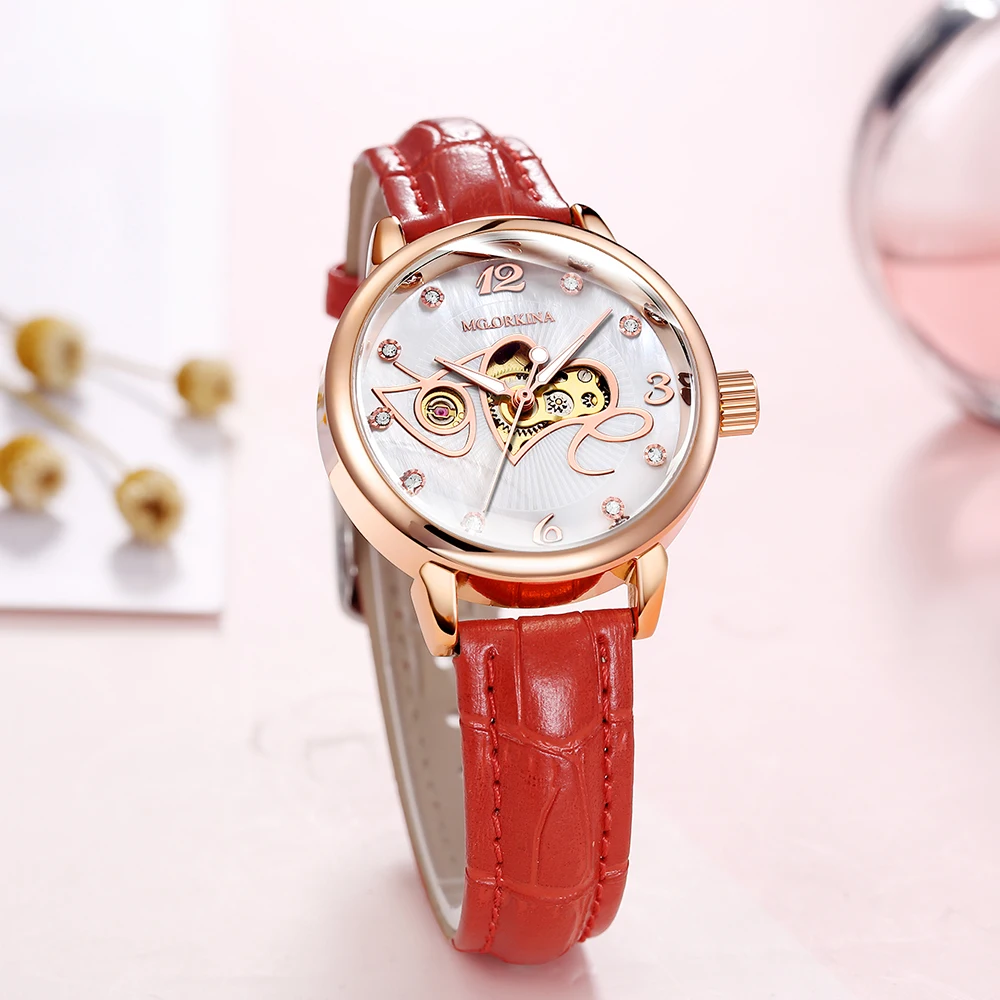 Fashion Casual Chic Ladies Watch Automatic Women Wristwatch Mechanical Skeleton Dial Female Clock Leather Band Montre Femme