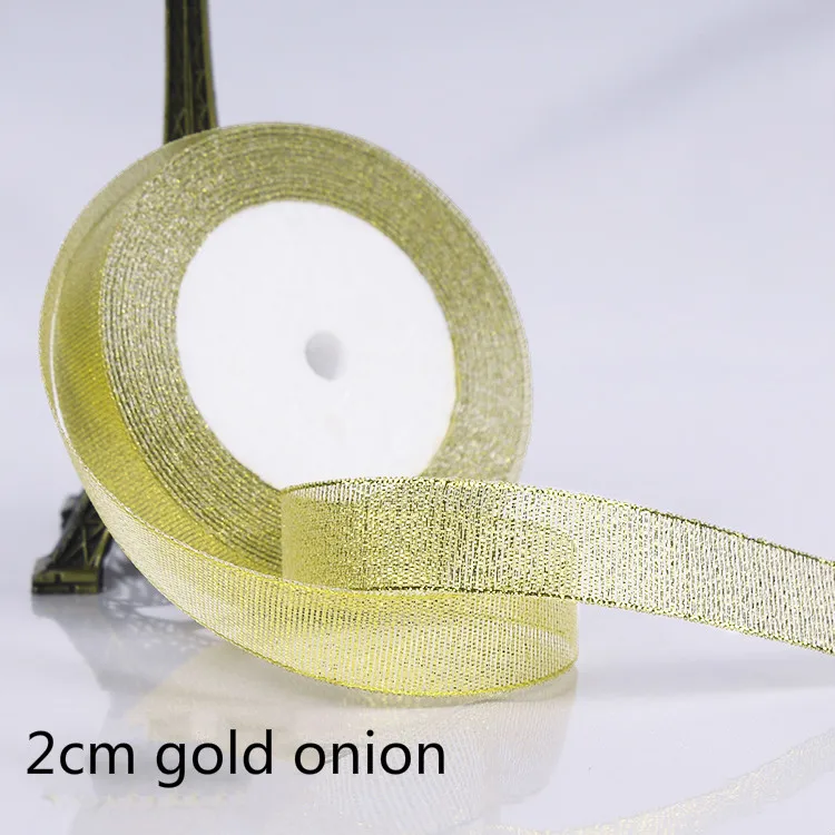 0.3CM-5CM Golden and Silver Colors Onion Belt Ribbon For Flower Gift Packaging Glitter Webbing Gift Decoration Christmas Ribbons