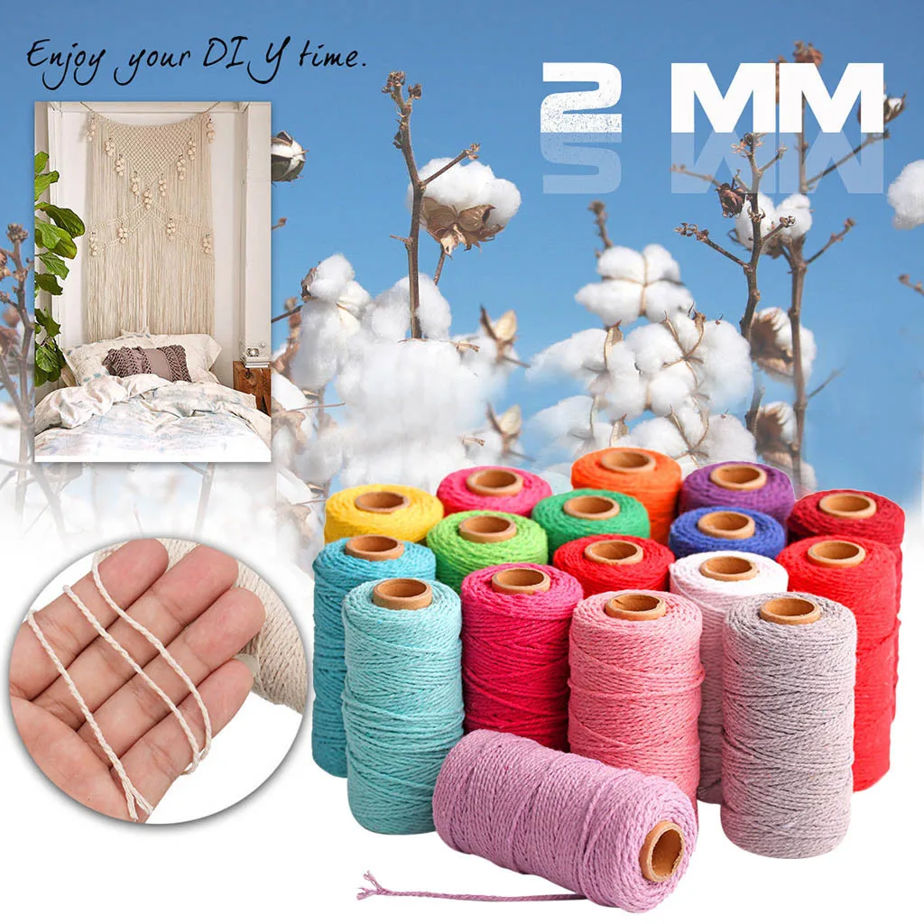

Home Textiles 100m Long/100Yard Pure Cotton Twisted Cord Rope Crafts Macrame Artisan String Multicolor Cotton Linen Rope B1