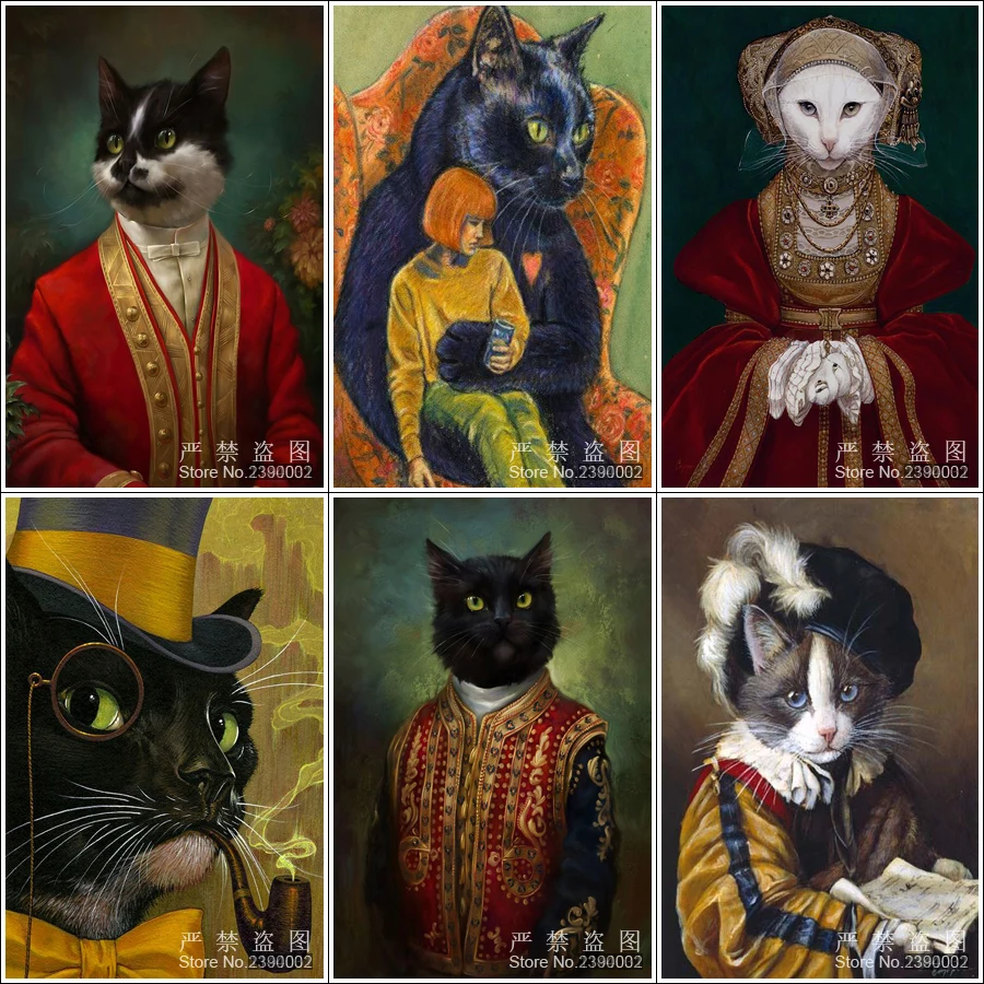 

5D Square Diamond Painting Animal & Noble Cat Diy Diamond Painting Cross Stitch Home Decor Embroidery Detective cat Mosaic Gift