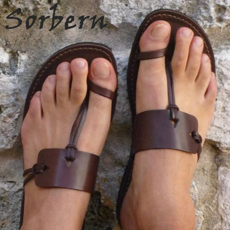 Sorbern Deep Brown Rome Flip Flop Slippers Women Flat Heels Sandals Ladies Flat Slides Diy Colors Summer Beach Style Shoe Summer metal diamond flip flop flat toe slippers sandals summer 2018 new female fashion flipflops lazy people slides flat with slippers