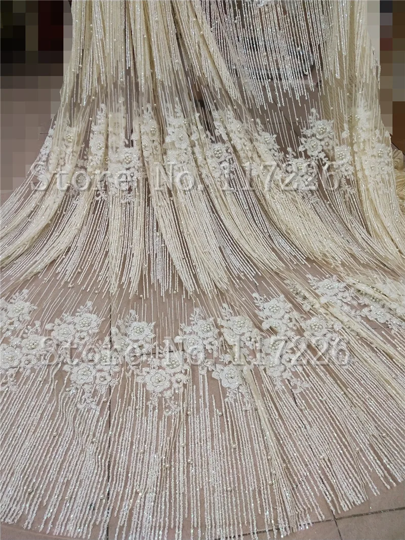 

JRB-3908-2 high quality pearl nice luxury glued glitter tulle mesh lace fabric for wedding dress/evening dress