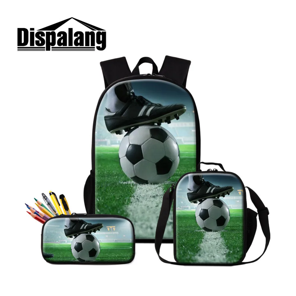

Dispalang Football Print 3Pcs Set Backpack Women Men School Bag with Lunch Bag Pencil Case Knapsacks Boys Children's Schoolbag