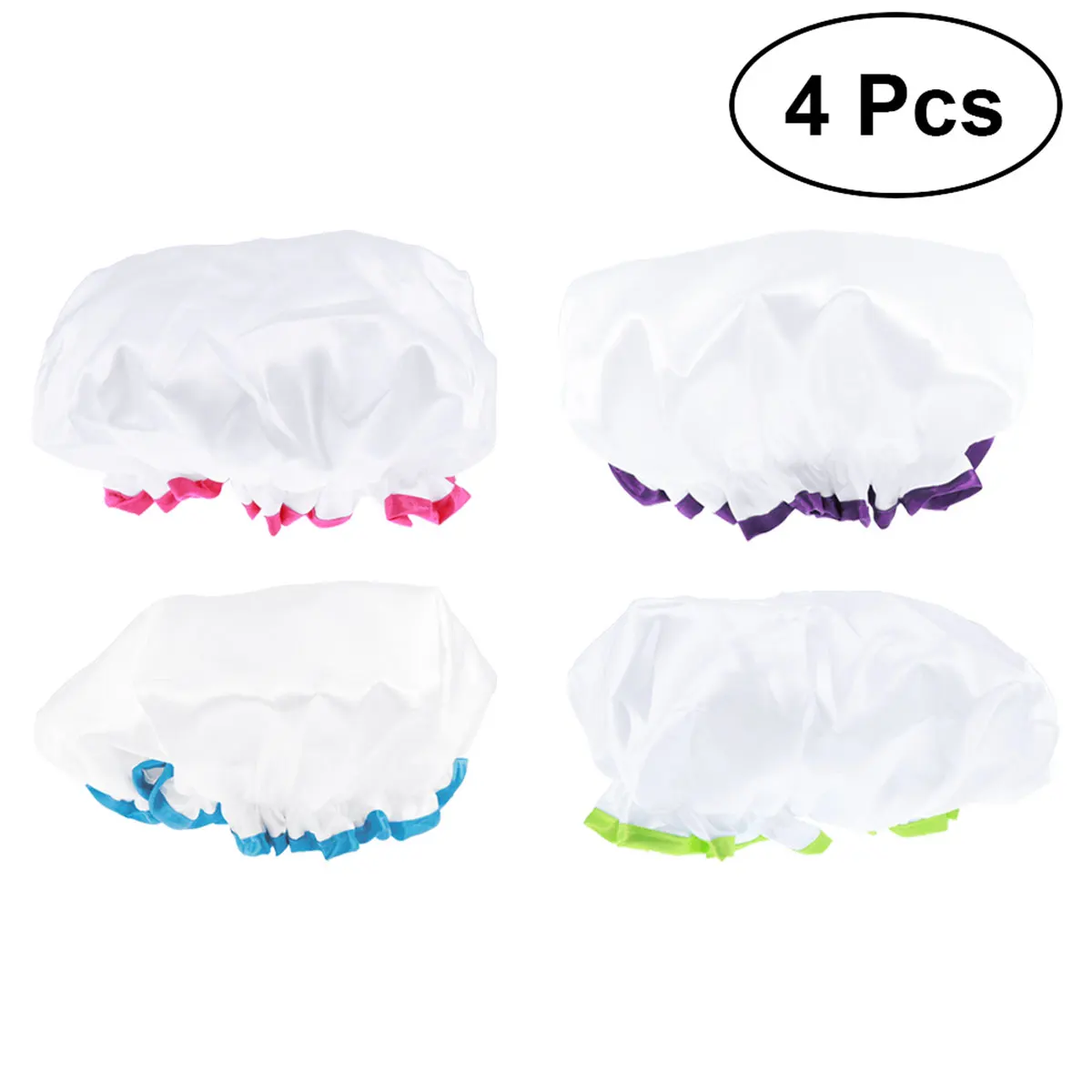 4pcs Shower Cap Washable Waterproof Oil proof Double Layer Mold