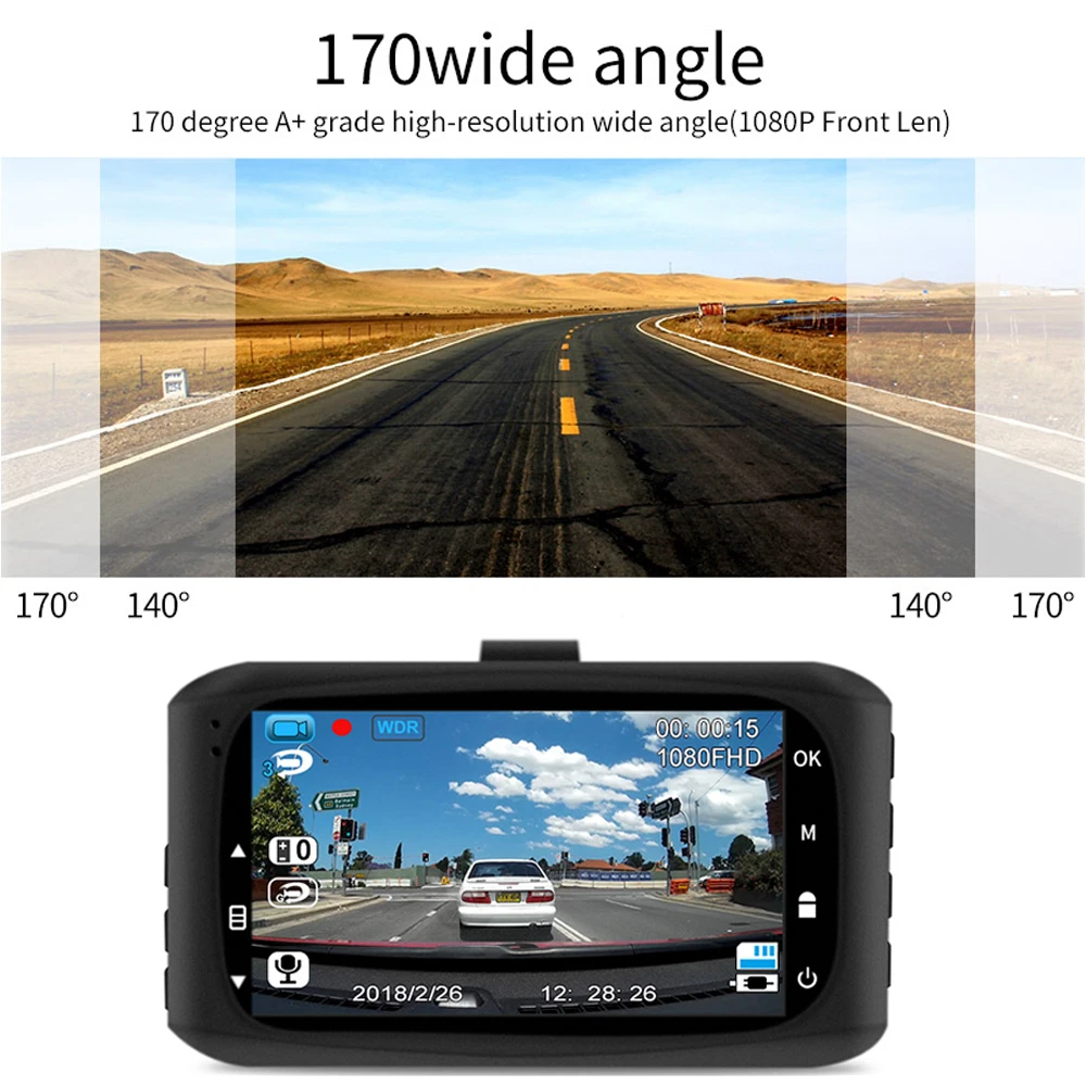 3 дюймовый Автомобильный видеорегистратор Full HD 1080 P HDMI 170 градусов мини