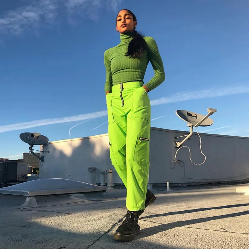 ZADORIN 2019 Summer New Neon Green Wide Leg Cargo Pants Women High Waist Streetwear Baggy Pants Women Sweatpants pantalon mujer ZADORIN 2019 Summer New Neon Green Wide Leg Cargo Pants Women High Waist Streetwear Baggy Pants Women Sweatpants pantalon mujer