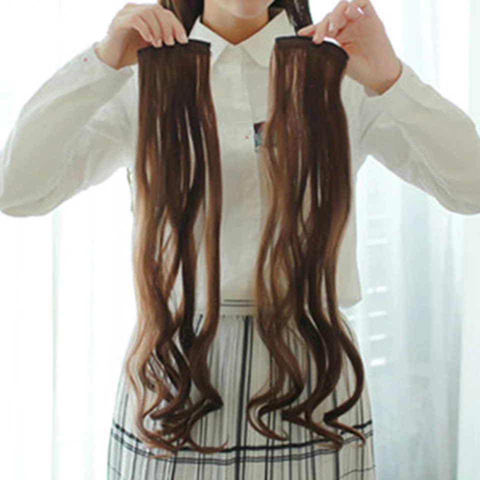 WTB HAIR Heat Resistant Synthetic 3 Sizes 2 Clip Long Curly Hair Extensions One Piece for Women Hair Extensions