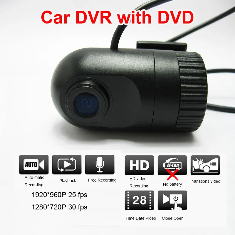 

Mini Wide Angle HD 720P Car DVR with DVD connectoer video and audio Recorder Dash Camera Video Register G-sensor