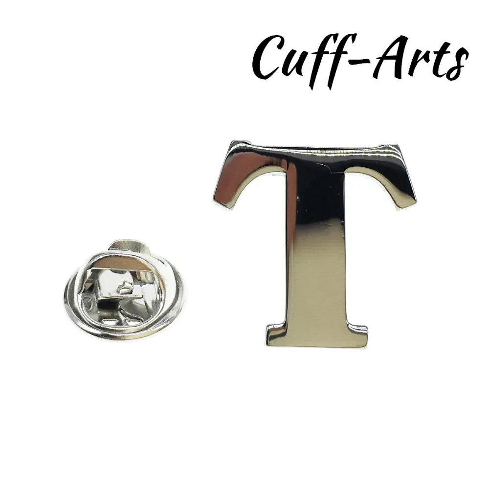 

Cuffarts T Letter Lapel Pin Badges Matched Cuff Links For Men Name Jewelry Trendy Alphabet Button Cufflinks P10027
