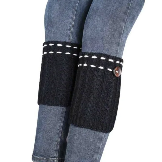 Зимние толстые теплые вязаные гетры, носки для обуви, полосатые носки для женщин, кружевные эластичные сапоги, гетры, носки для обуви, 1 пара - Цвет: Черный