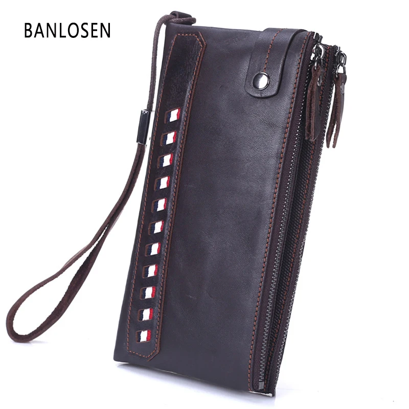 

BANLOSEN Genuine Leather Long Wallets for Men with Zipper Coin Pocket Male Clutch Purses Men Long Wallets Black Brown Wallet