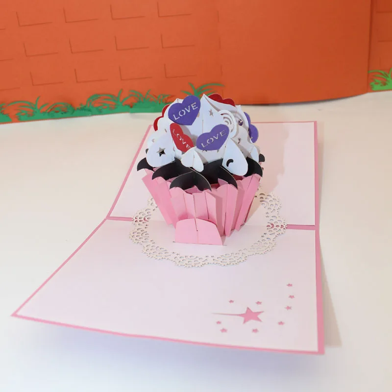  3D Handmade Valentine's Day Show Love Birthday Party Cup Cake Paper Invitation Greeting Cards PostC - 32839557479