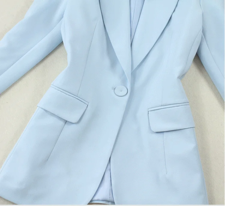 Модная женская осенняя и зимняя одежда большого размера, новый светло-голубой тонкий маленький костюм, штаны с низкой посадкой, костюм OL