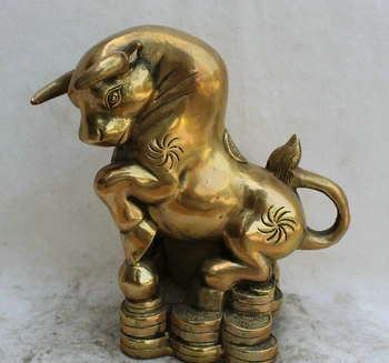 

fast shipping USPS to USA S2045 9" Chinese Brass strong Wealth Feng Shui Zodiac Year Bull Oxen sculpture Statue