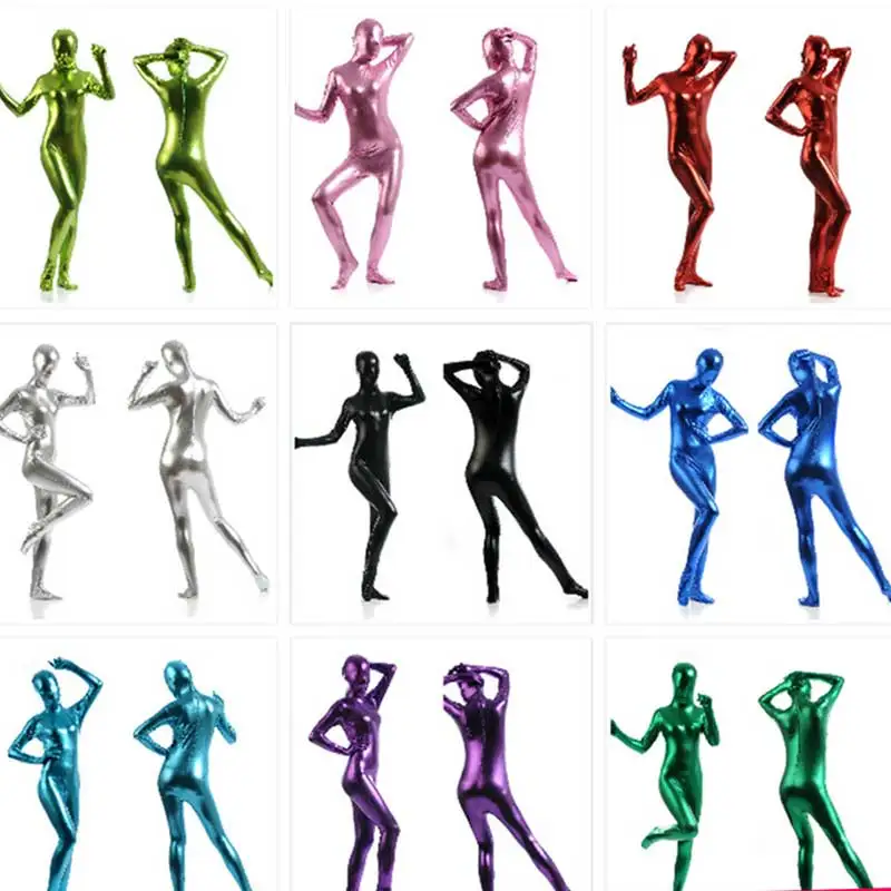 

Kids Adult Lycra Catsuit Full Body Metallic Zentai Suit Ghost Frightening Horror Halloween Costume For Women