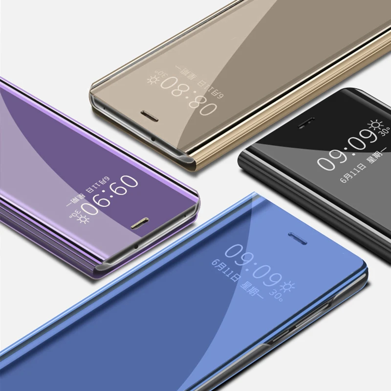 Зеркальный откидной кожаный чехол для Samsung Galaxy J4 J6 2018 Prime Plus умный зеркальный