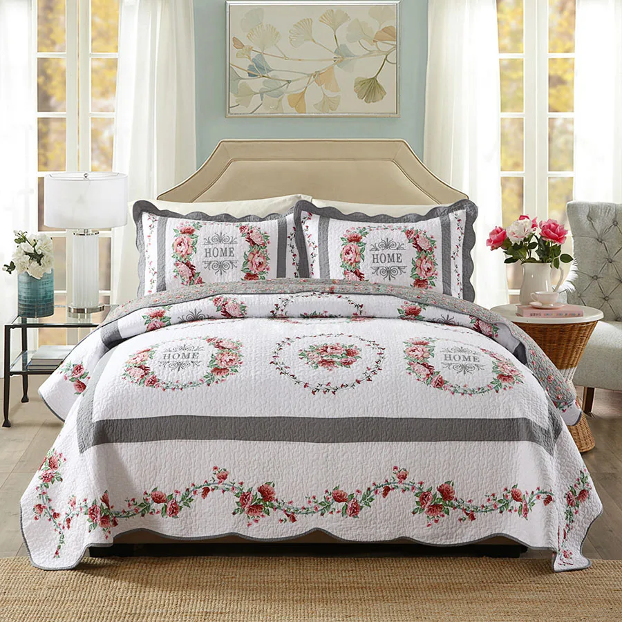 

CHAUSUB New Quality 100% Cotton Quilt Set 3pcs Embroidery Quilted Bedspread Bed Cover Pillowcase Quilts King Size coverlet Set