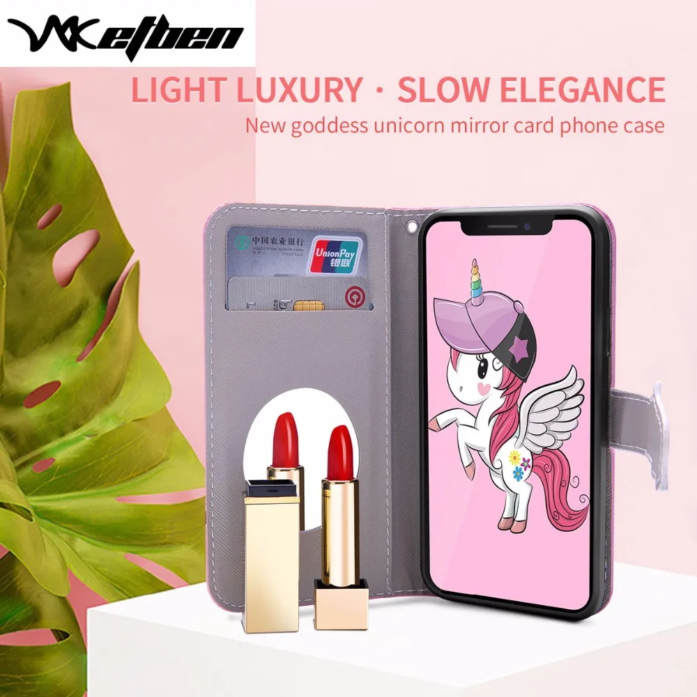 

W7ETBEN New Goddess Unicorn Makeup Mirror Card Slot Phone Case For samsung Note8 Note9 S10 S10e S10Plus