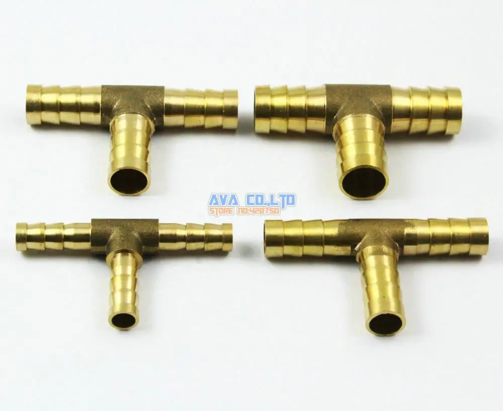 uxcell 8mm X 5mm X 8mm Brass Hose Reducer Barb Fitting Tee T-Shaped 3 Way Barbed Connector Air Water Fuel Gas 