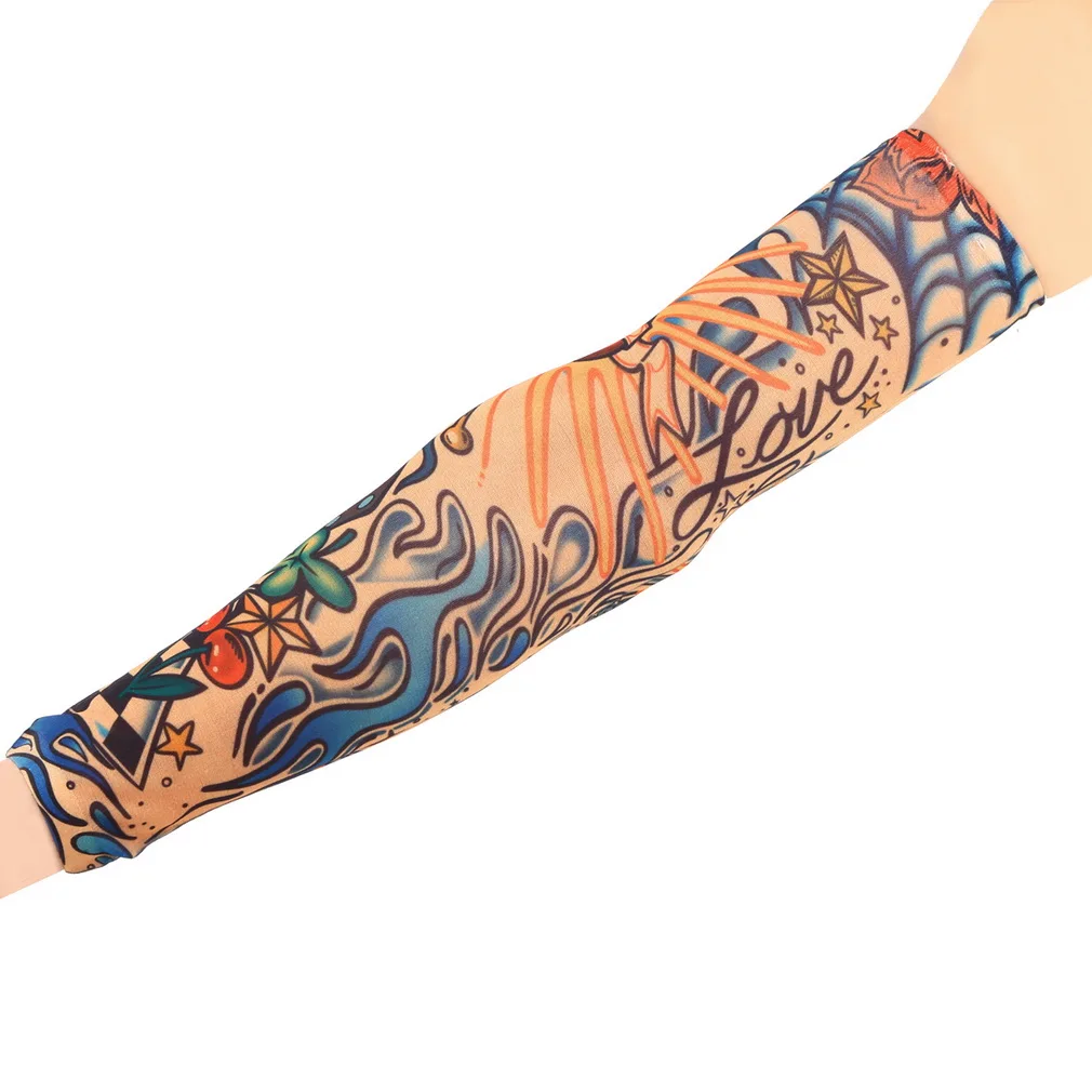 

1pc Fake Tattoo Elastic Arm Sleeve Arm Stockings Sport Skins Sun Protective For Cool Men Women Hot Selling Style Random