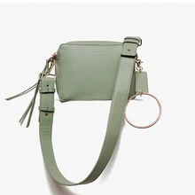 MICOCAH Double Zipper Casual Bag Tassel Design Handbag Women Metal Ring Handle Crossbody Bags Black/Green/Apricot HSD136