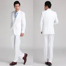 Белые модные костюмы с остроконечным лацканом на одной пуговице, 4 предмета(куртка+ брюки+ галстук+ жилет), куртка ручного пошива, мужской костюм из 3 предметов, деловой свадебный костюм