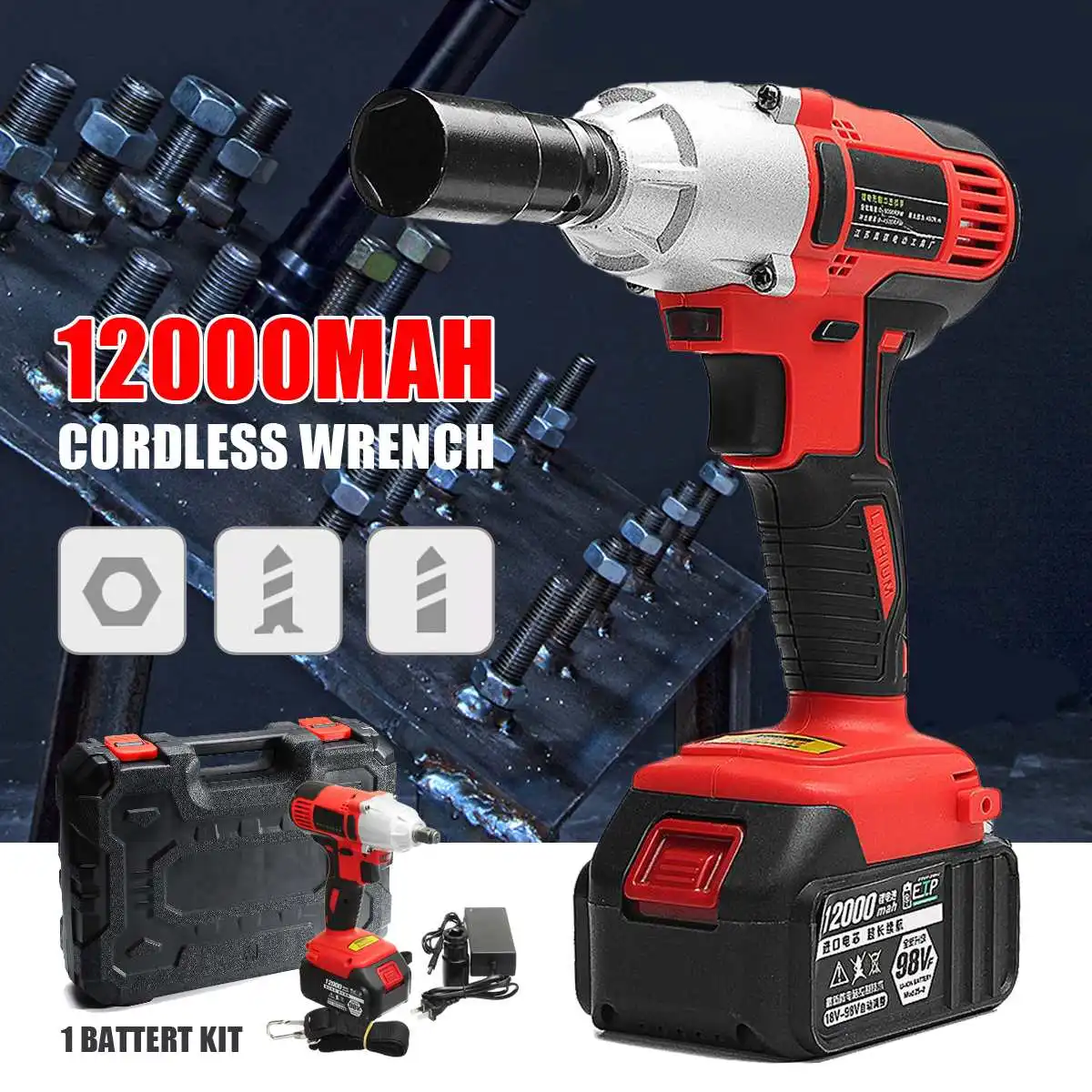 

Electric Wrench 98V Lithium-Ion Cordless Impact Wrench Brushless Motor Power Wrench Tools with box