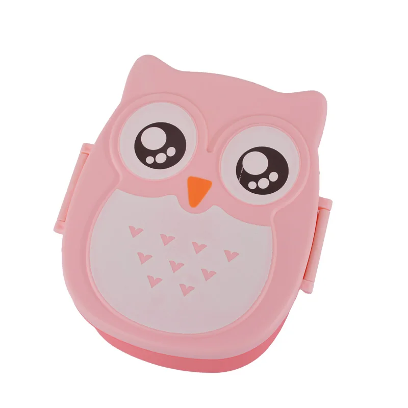 1Pcs Portble Plastic Kids Cute Owl Food Container Lunch Box PP Food Storage Box Portable Purple Pink and Blue 15.5x14x6.6cm