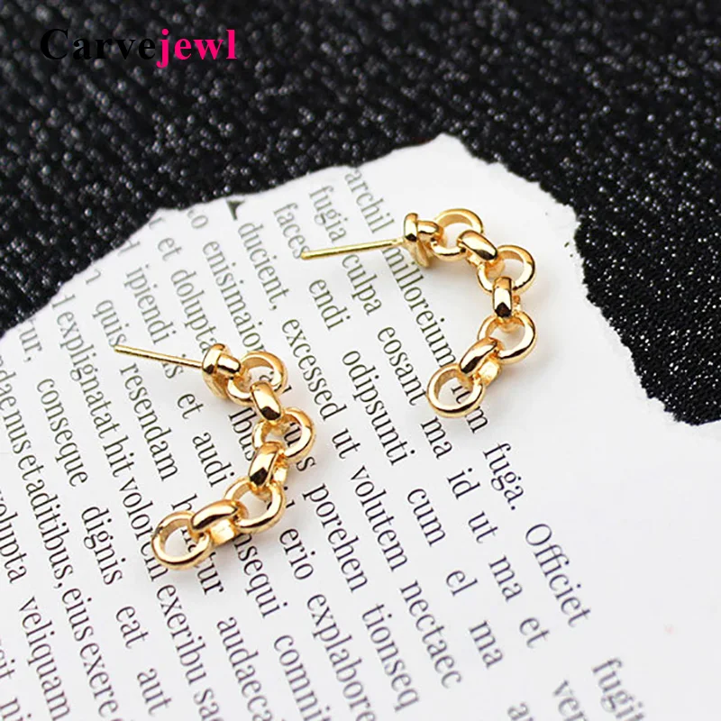 

Carvejewl unique Korea design earrings small cute linked chain unique C shape stud earrings gold silver colour wholesale jewelry