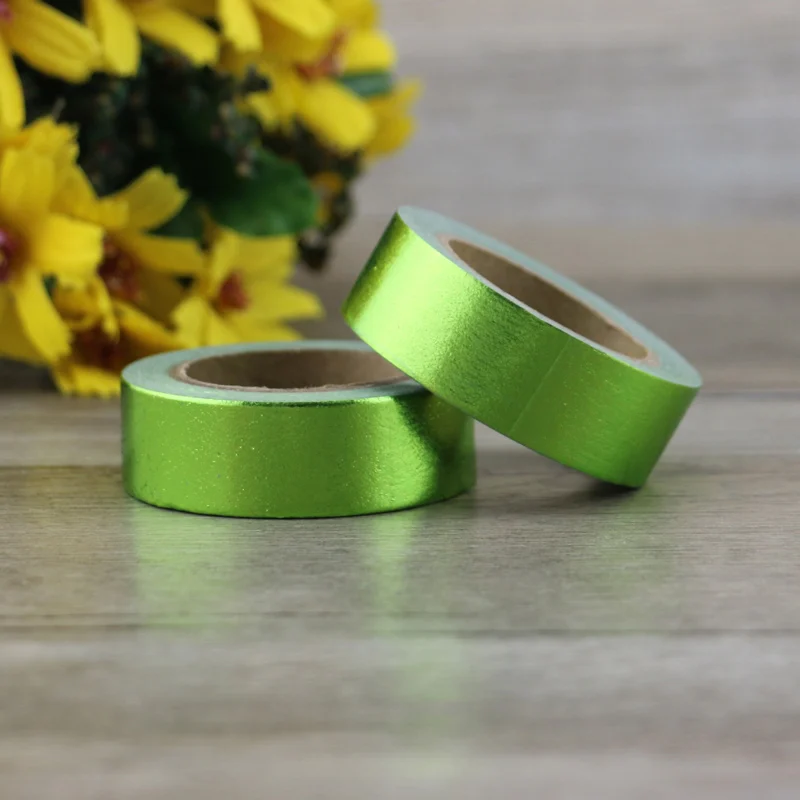 

1X green Foil Washi Tape Japanese Paper 1.5cm*10m Kawaii Scrapbooking Tools Masking Tape Metallic Wedding Diy Decorative Tapes