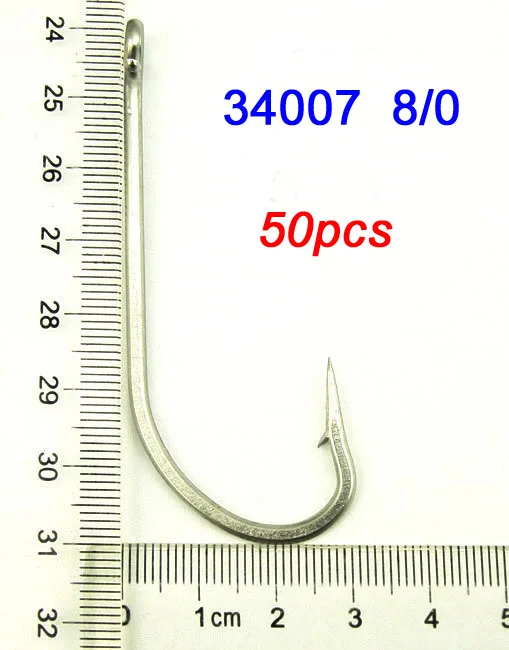 

50pcs 34007 Size 8/0 Stainless Steel Big Fishing Hooks Sharpened O'Shaughnessy Hook Tackle