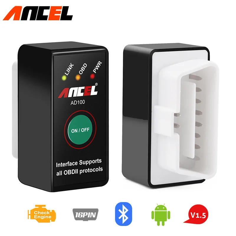 obd2 v1.5 elm 327 v 1.5 bluetooth with Russian Ancel AD100 Car Auto Scanner obd With On/Off Switch Android Phone 25k80 |