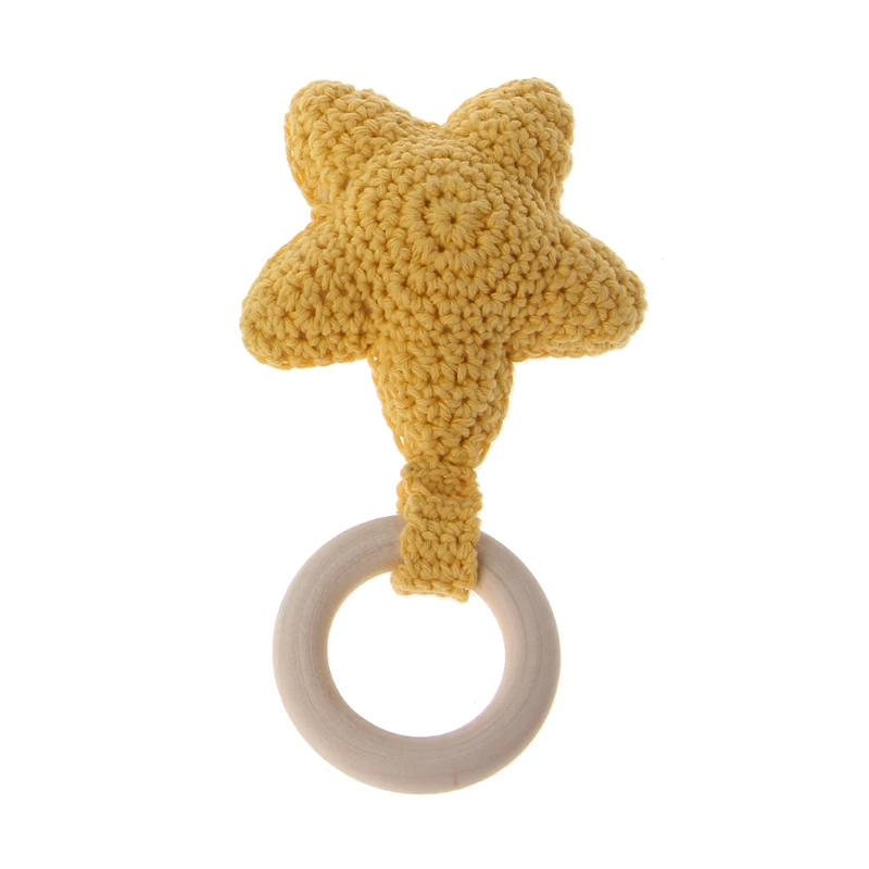 Детское Зубное кольцо Чуи безопасности Прорезыватель деревянный природные звезды сенсорная игрушка подарок древесины - Цвет: Цвет: желтый